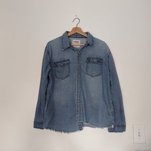 One teaspoon raw edged uneven hem western denim shirt size small